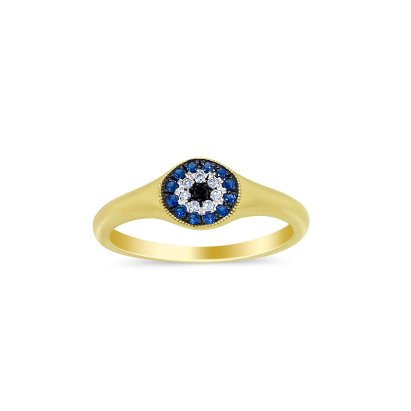 Yellow Gold Blue Sapphire Evil Eye Ring