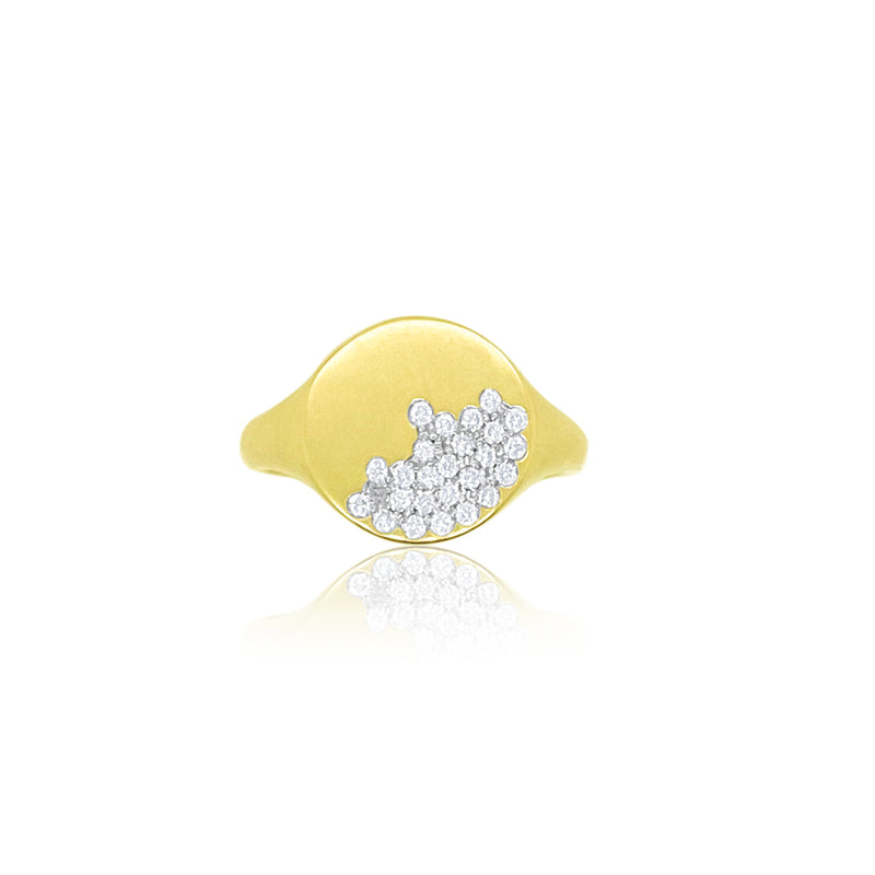 Yellow Gold Half Pave Half Textured Gold Cocktail Ring