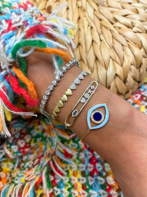 Yellow Gold Sky Blue Evil Eye Bracelet