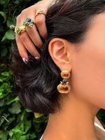 14k Cabochon Citrine and Sapphire Earrings