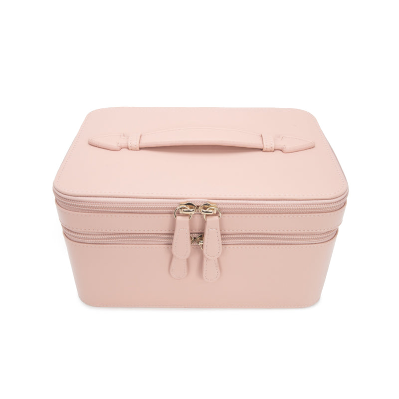 Meira T Pink Leather Jewelry and Cosmetics Case