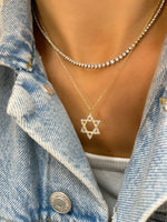 Larger Size Dainty Gold Plated and CZ Jewish Star of David Necklace