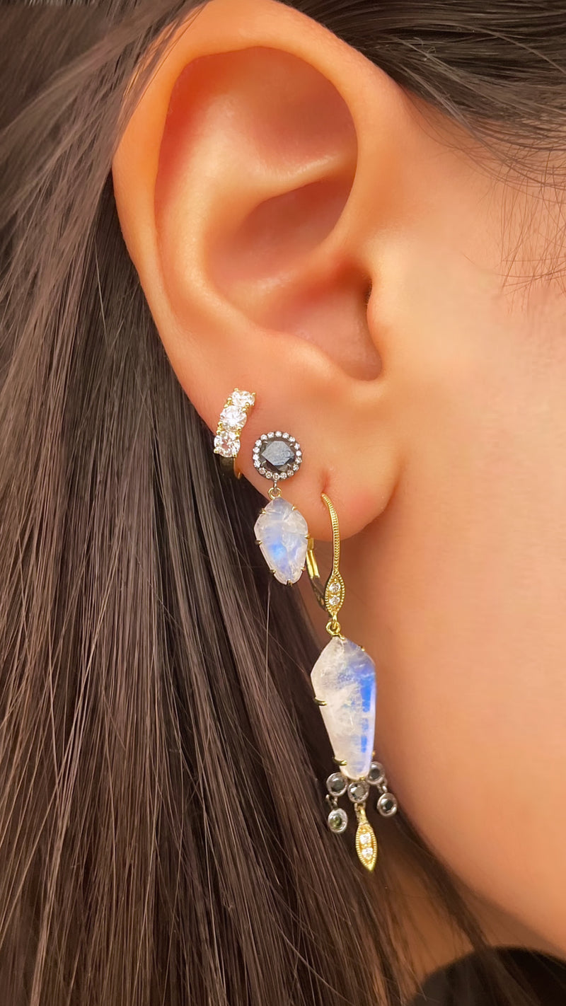 Black Diamond and Moonstone Earring