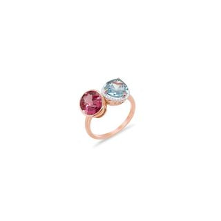 Toi et Moi: Rose Gold Pink and Blue Topaz Ring