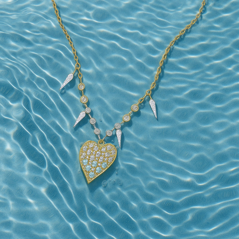 Blue Topaz and Diamond Heart Necklace
