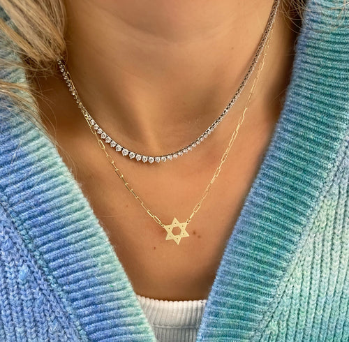 Paperclip Chain and Dainty Gold Plated Jewish Star of David Necklace