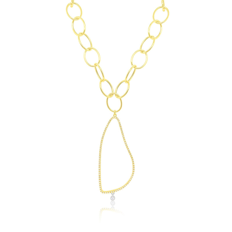 Yellow Gold Diamond Round Link Charm Necklace