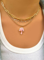 Baby Pink Colored Mushroom Charm Necklace