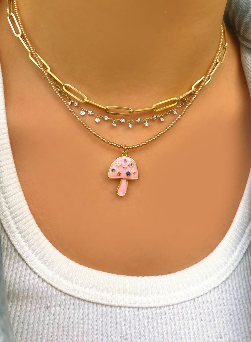 Baby Pink Colored Mushroom Charm Necklace