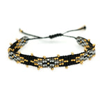 Black and Beige Square Pattern Bead Bracelet