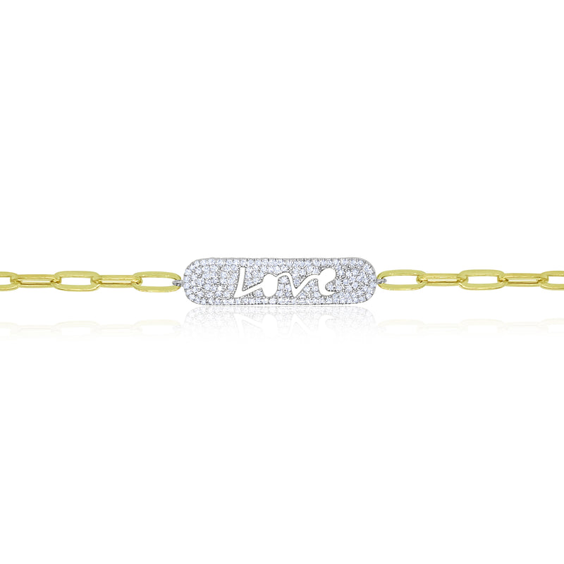 Paperclip Diamond Love Plate Bracelet