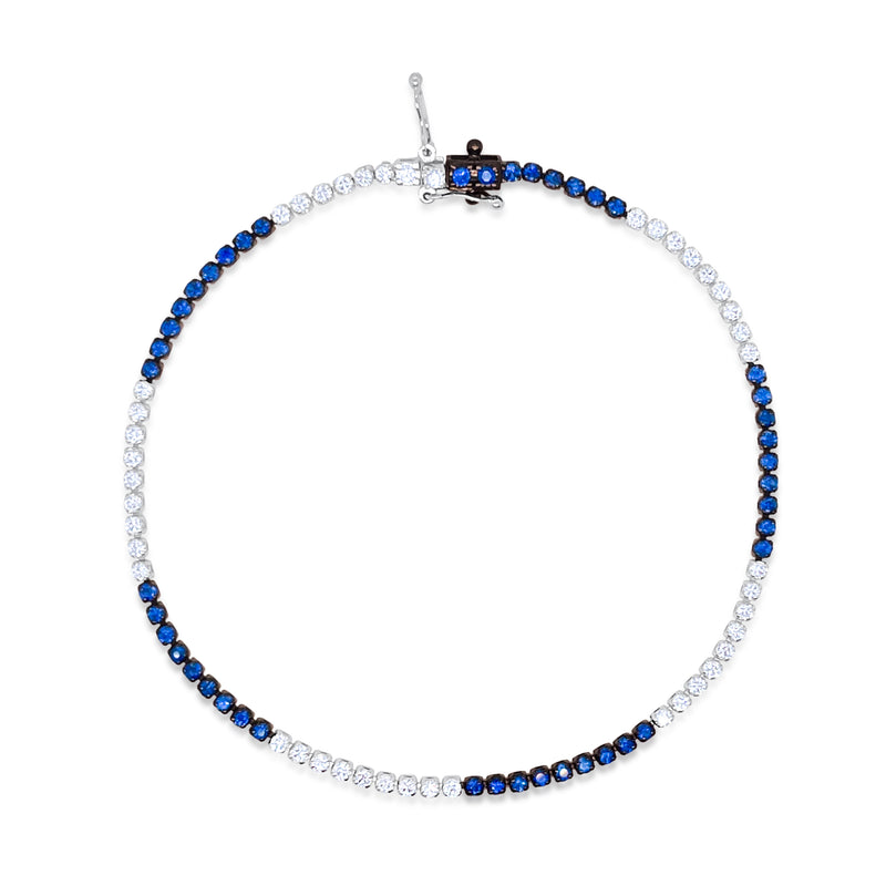 White Gold Dainty Diamond and Blue Sapphire Tennis Bracelet