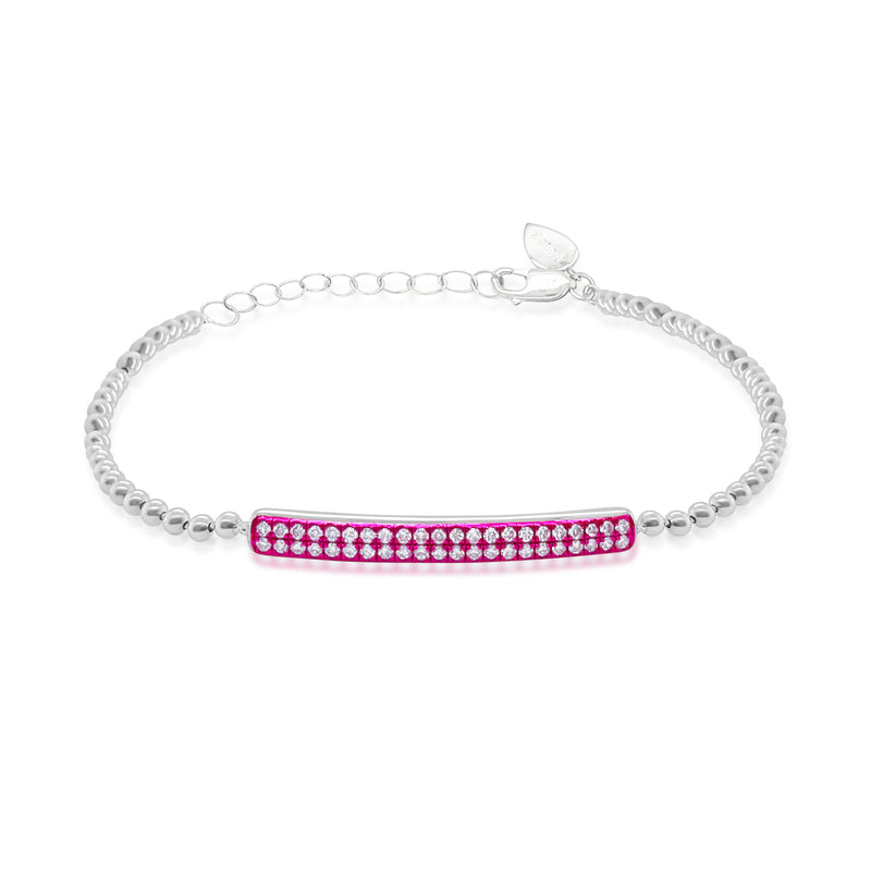 14k White Gold Electric Pink Diamond Bar Bracelet