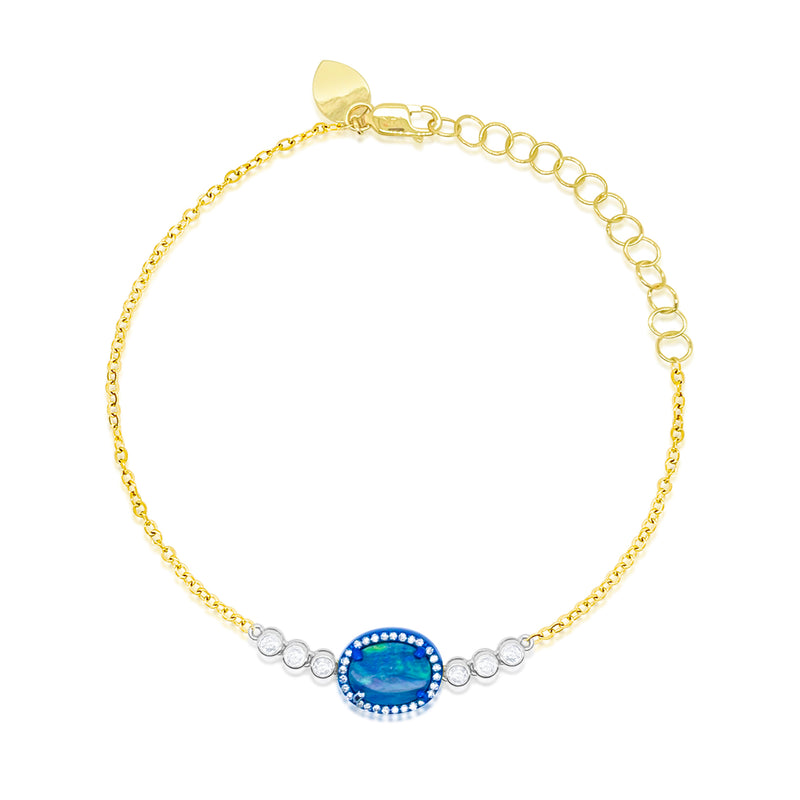 Yellow Gold Blue Rhodium Opal Bracelet