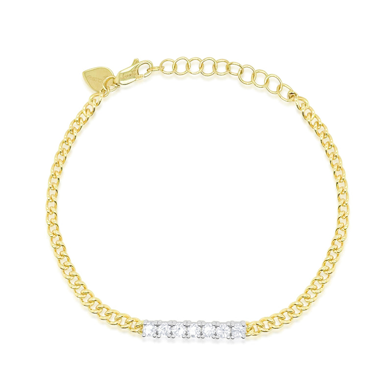 Yellow Gold Cuban Link Diamond Bar Bracelet