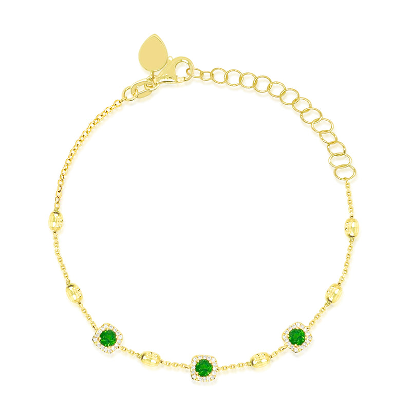 Yellow Gold Green Chrome Diamond Station Bracelet