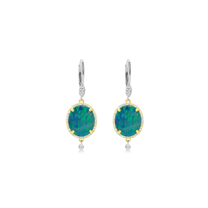 Two Tone Opal and Diamond Drop Earrings