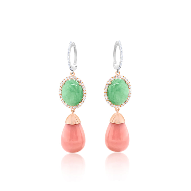 Two Toned Chrysoprase and Opal Diamond Drop Earrings- ONLINE EXCLUSIVE