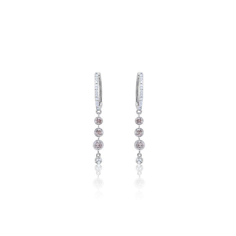 White Gold Diamond Hoops with Brown Drilled Diamonds One of a Kind