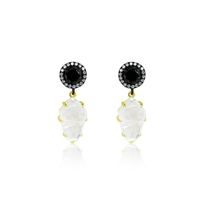 Black Diamond and Moonstone Earring