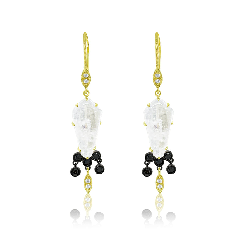 Black Diamond and Moonstone Earring