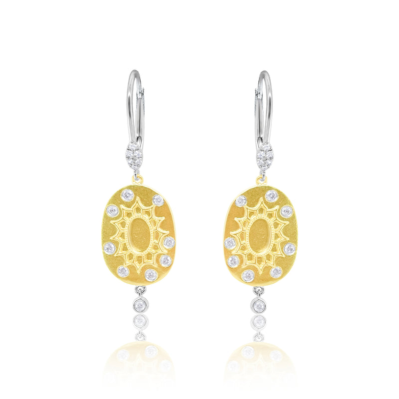 Two Tone Yellow Gold .22 Ct Diamond Drop Earrings