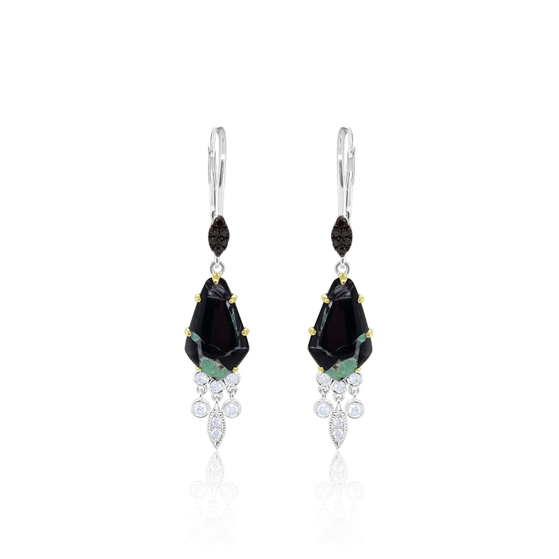 Black Turquoise and Diamond Drop Earrings