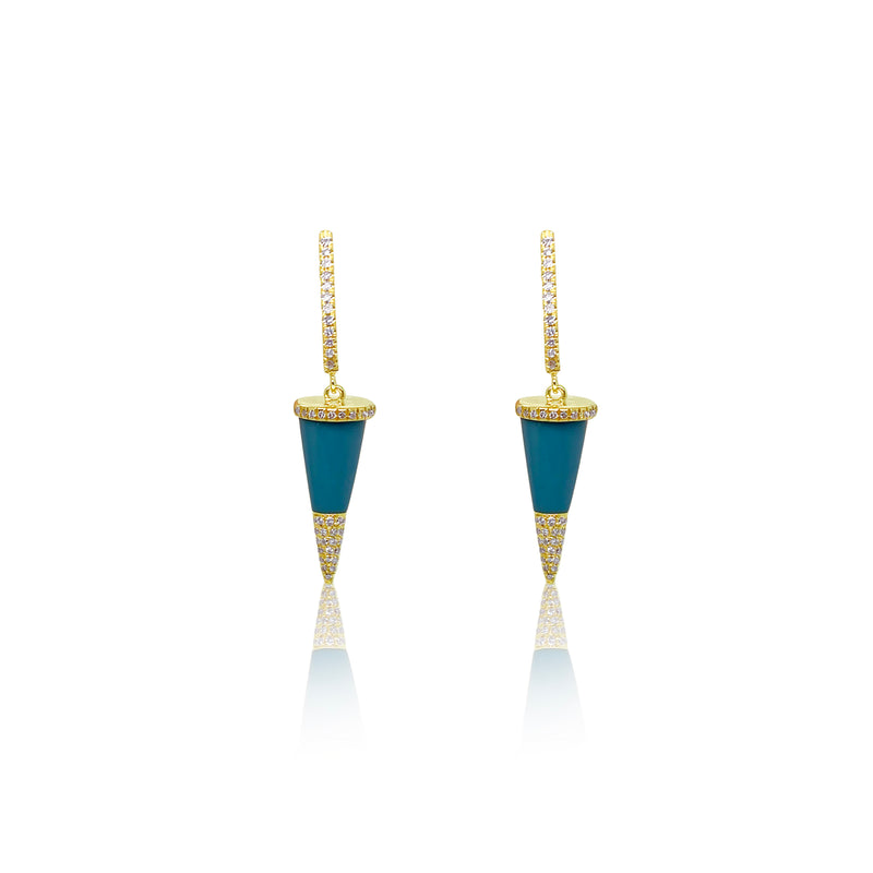 14kt Yellow Gold Diamond Turquoise Spike Earrings