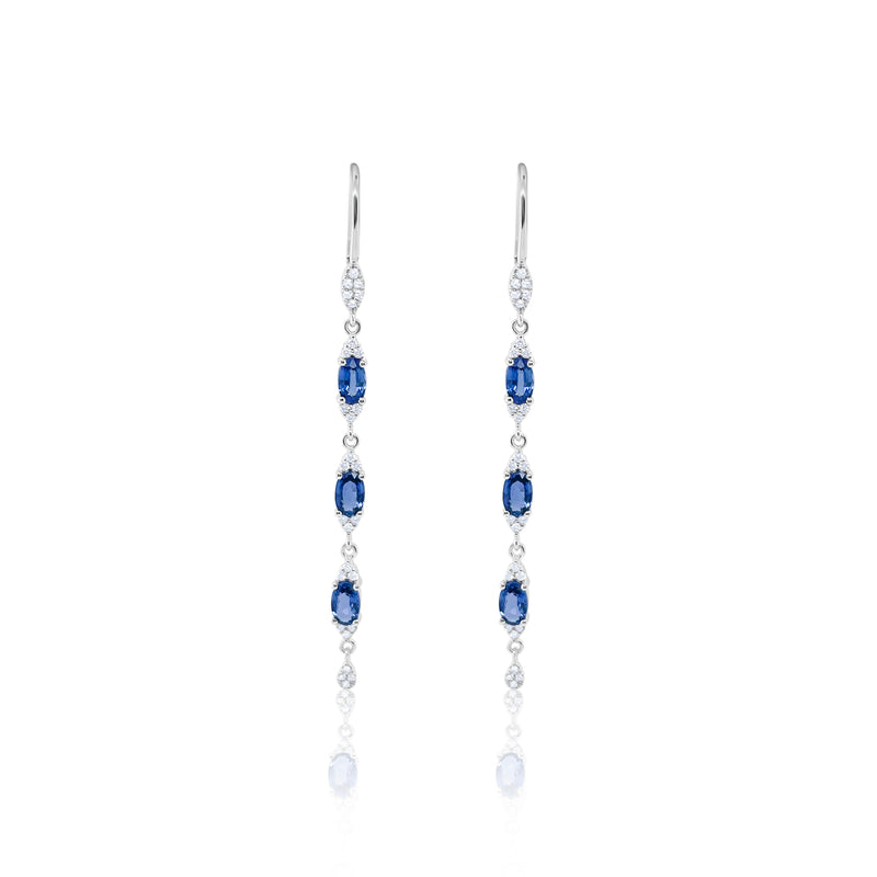 Drop Diamond and Blue Sapphire Earrings IN STOCK READY TO SHIP