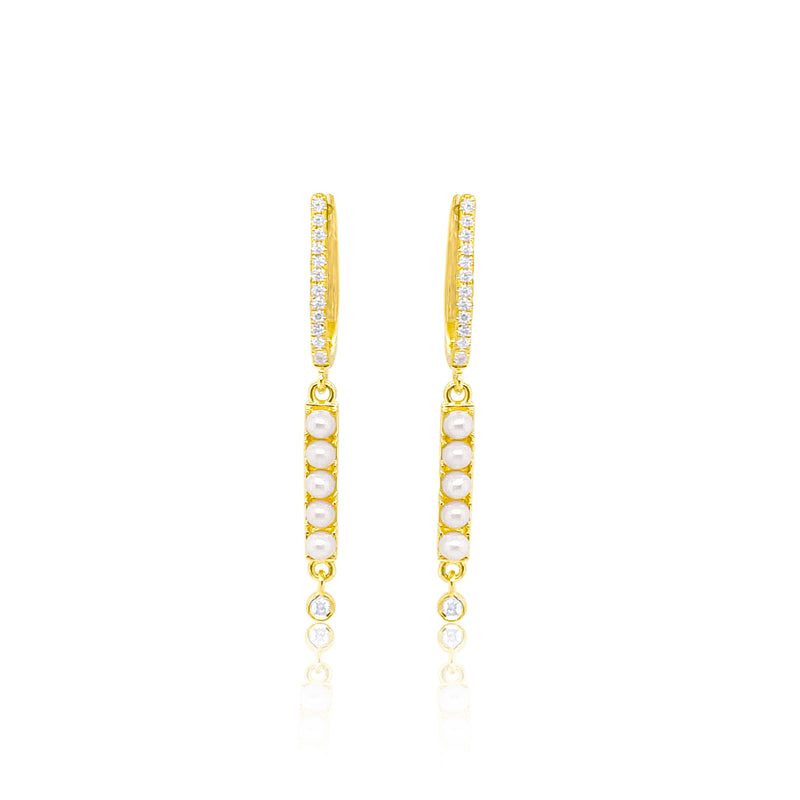 Yellow Gold Diamond and Pearl Drop Earring