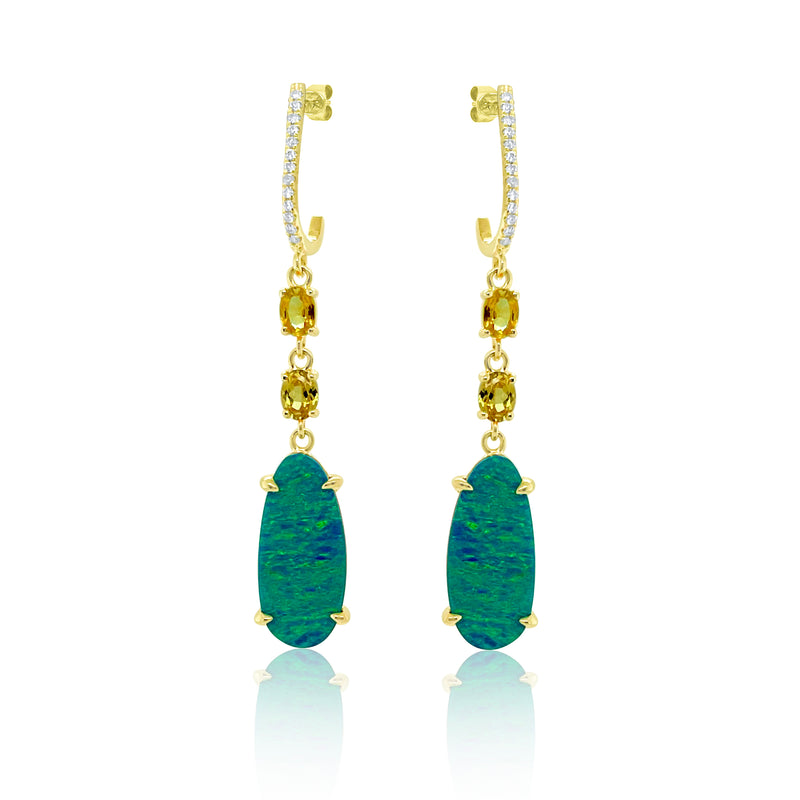 Yellow Gold Opal Drop Earrings