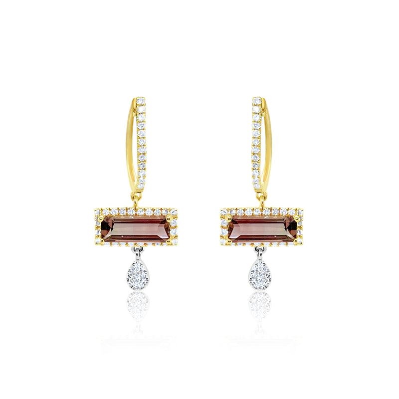 Yellow Gold Watermelon Tourmaline Earrings