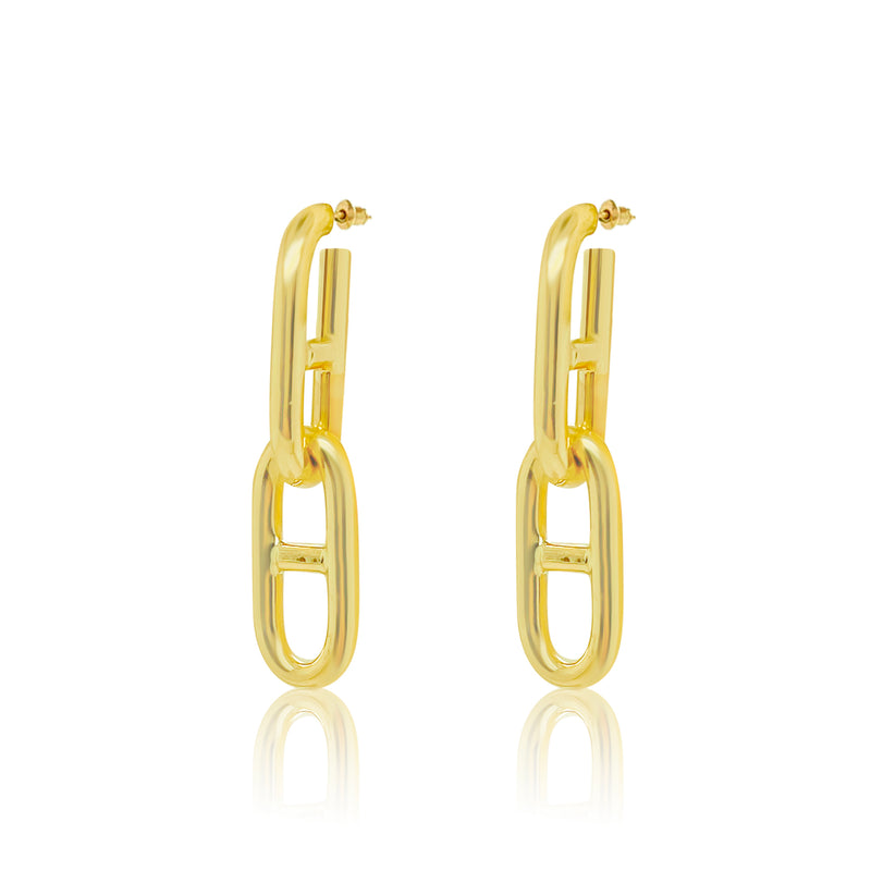 Mixed Link Oval Dangle Hoops in Yellow Gold