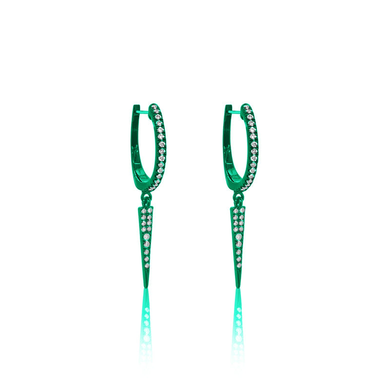 Electric Green Diamond Dagger Huggies