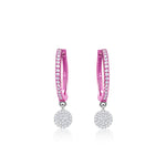 Pink Rhodium Diamond Disc Charm Huggies