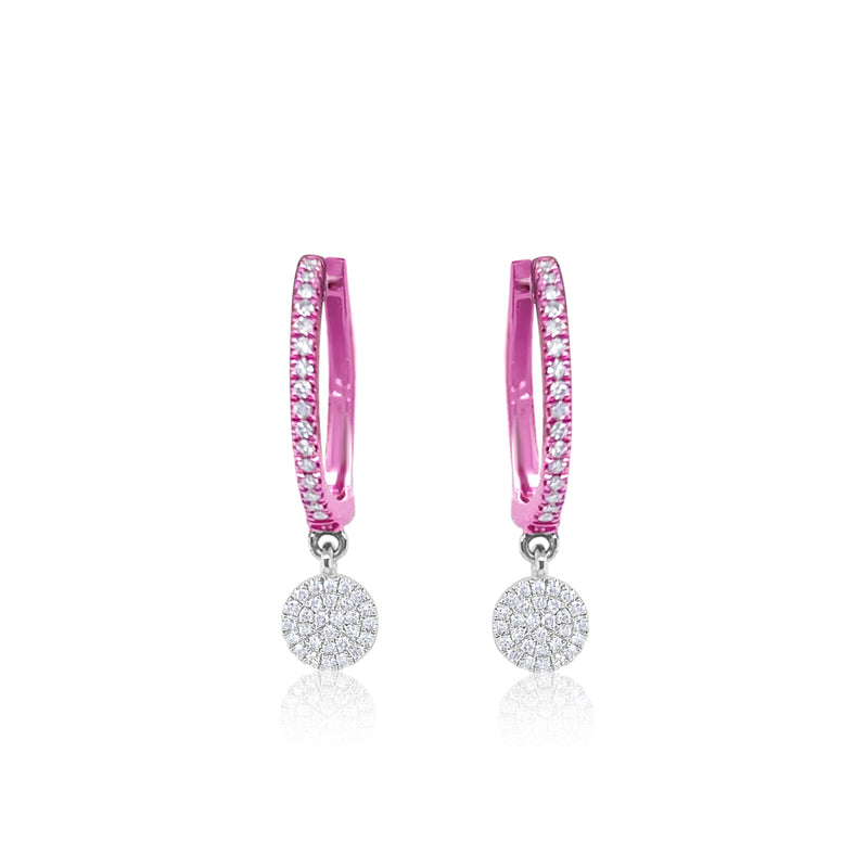 Pink Rhodium Diamond Disc Charm Huggies