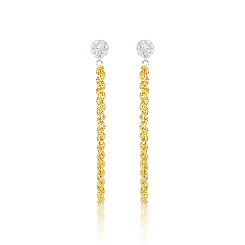 14 kt Yellow Gold Disc .20 Ct Diamond Rope Earrings