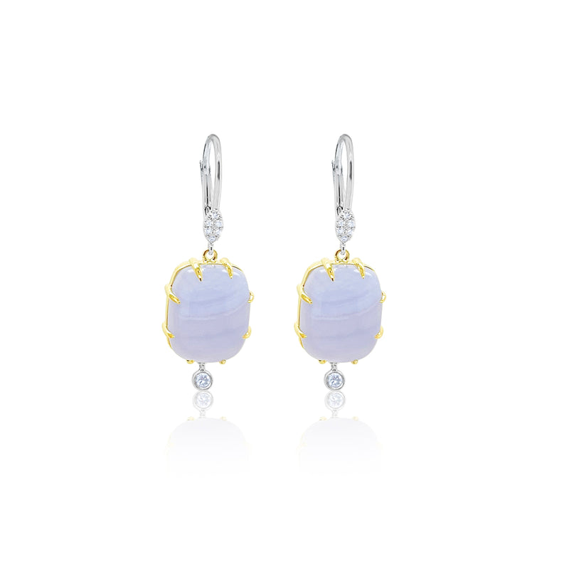 14kt Two Tone Gold Calcedony Diamond Earrings