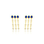 Yellow Gold Blue Sapphire and Diamond Fringe Earrings