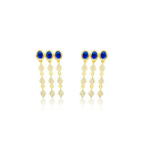 Yellow Gold Blue Sapphire and Diamond Fringe Earrings