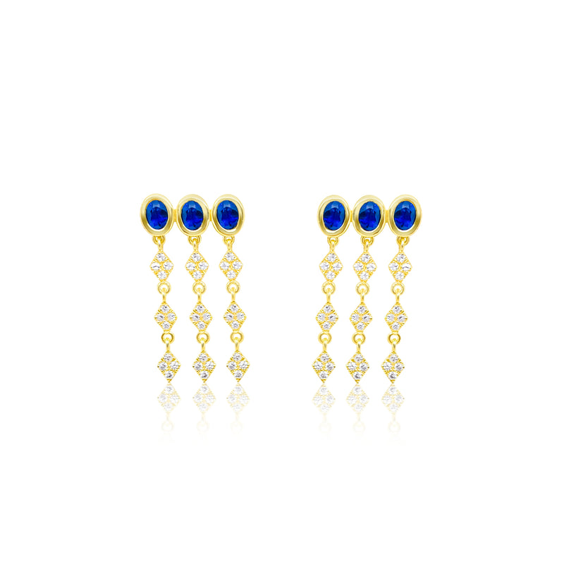 Yellow Gold Blue Sapphire and Diamond Fringe Earrings