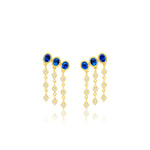 Yellow Gold Blue Sapphire and Diamond Fringe Earrings