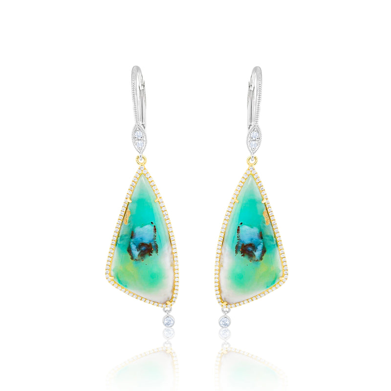 Opalized Wood .35 Ct Diamond Drop Earrings