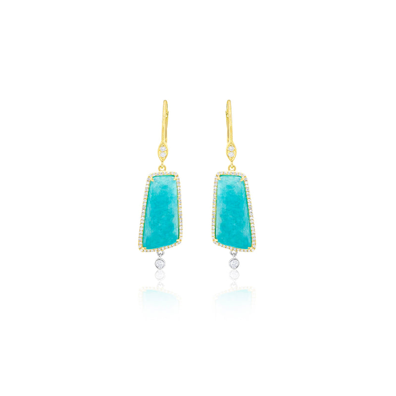 14kt Yellow Gold Diamond Amazonite Earrings