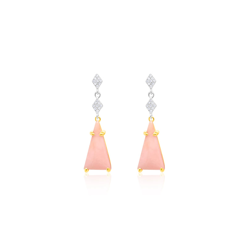 White Gold Pink Opal Earrings