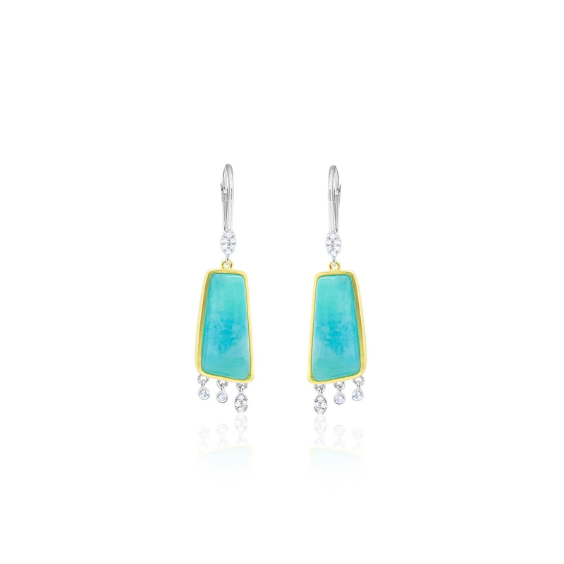 14 Kt Yellow Gold Amazonite .14 Ct Diamond Dangle Earrings