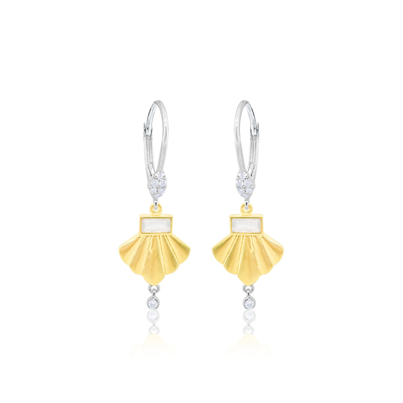 Brushed Gold Moonstone Earrings 14kt Yellow Gold