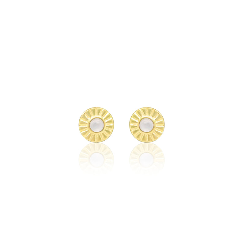 Yellow Gold Moonstone Flower Studs