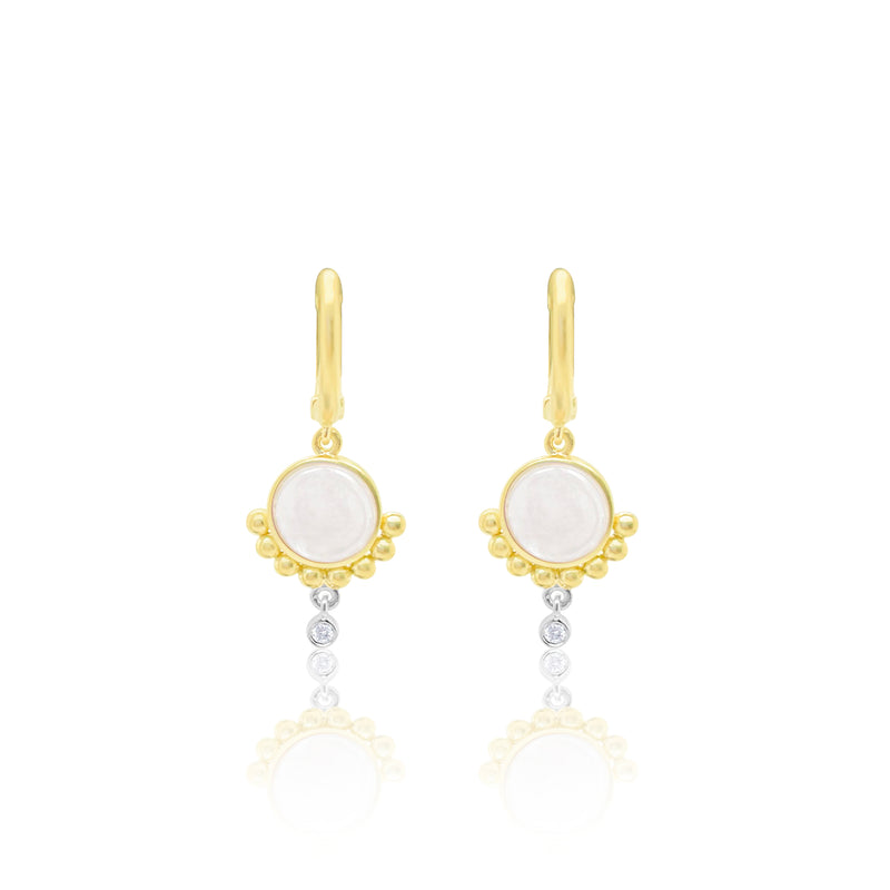14 Kt Yellow Gold Moonstone Drop .03 Ct Diamond Earrings