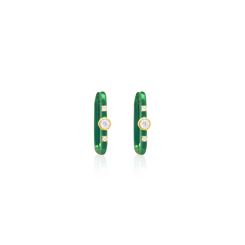 Green Rhodium and Diamond Rectangle Hoops